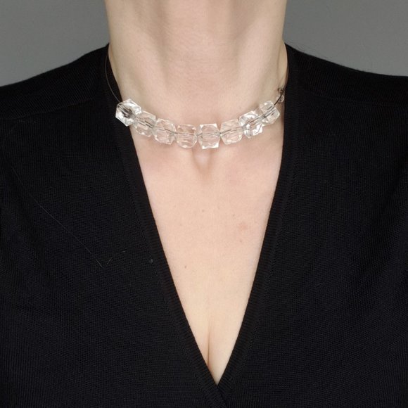 Choker Clear Crystals Adjustable Wire Necklance - Picture 1 of 4